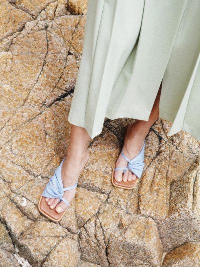 february second Shirring Summer Mules Sky Blue