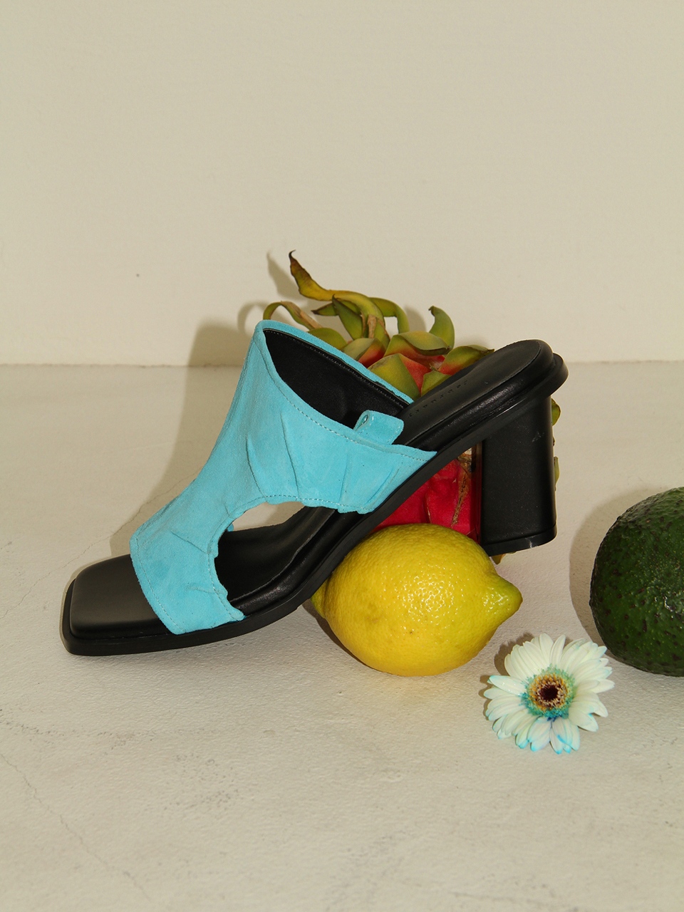 february second Side Shirring Mules_Aqua