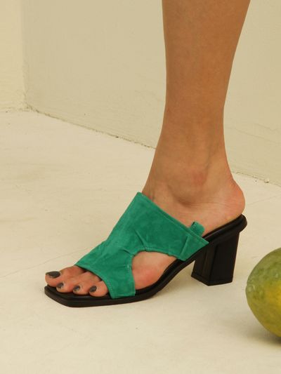 february second Side Shirring Mules_Green