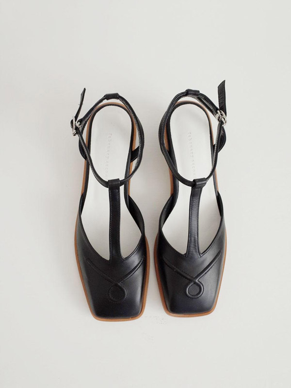 february second Square Stitch T-strap Heels Black