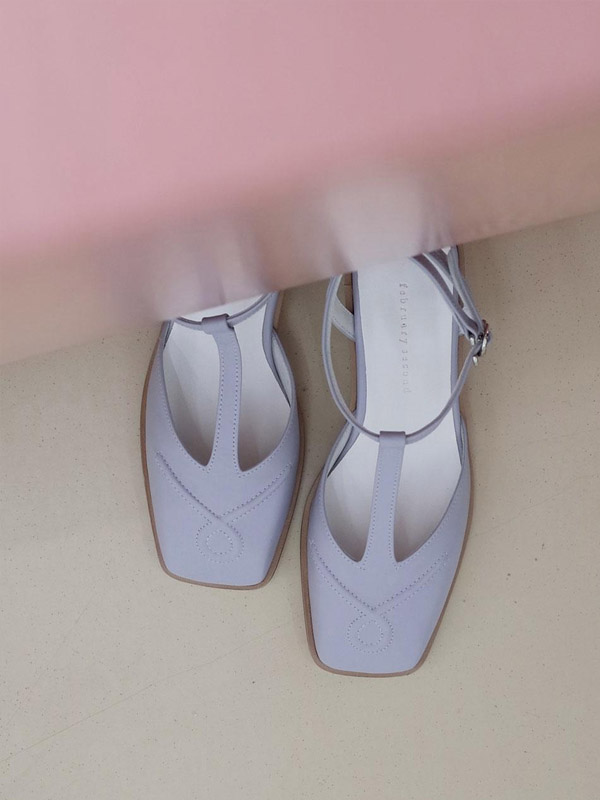 february second Square Stitch T-strap Heels Lilac