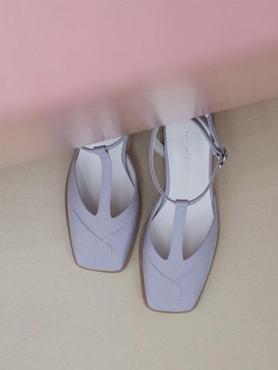 february second Square Stitch T-strap Heels Lilac