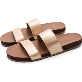 Feelgoodz Feelgoodz Womens Zensole Vistas Faux Leather Double Strap Slide Sandals