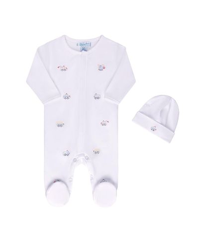Feltman Brothers Feltman Brothers Boys' Vehicle Embroidered Cotton Romper with Hat