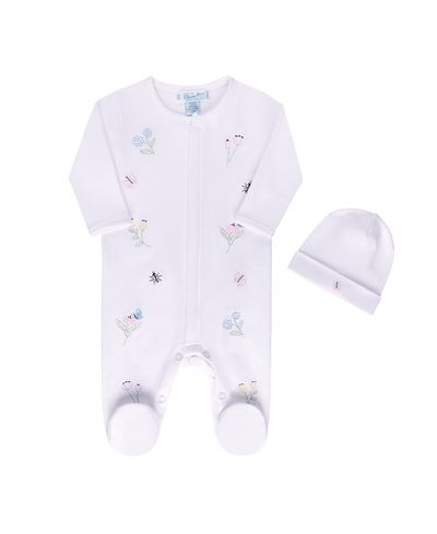 Feltman Brothers Feltman Brothers Girls' Garden Embroidered Cotton Romper with Hat