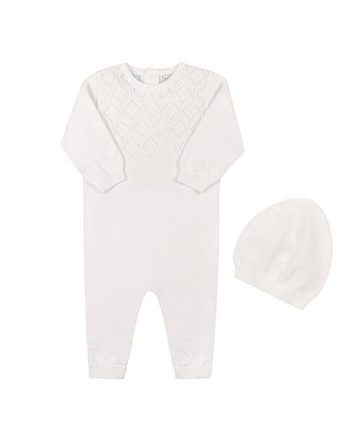 Feltman Brothers Feltman Brothers Unisex Lux Pointelle Knit Romper with Hat