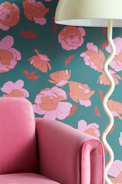 FEMcreative FEMcreative English Roses In Pink And Green Removable Wallpaper at Urban Outfitters