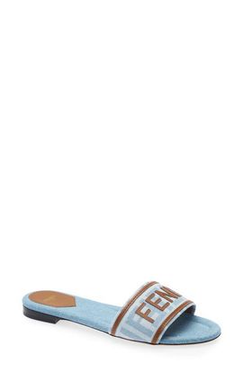 Fendi Fendi Flat Denim Logo Slide Sandal