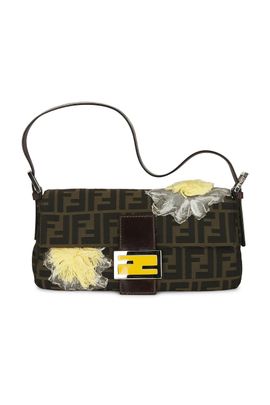 fendi Fendi Floral Applique Zucca Baguette Shoulder Bag
