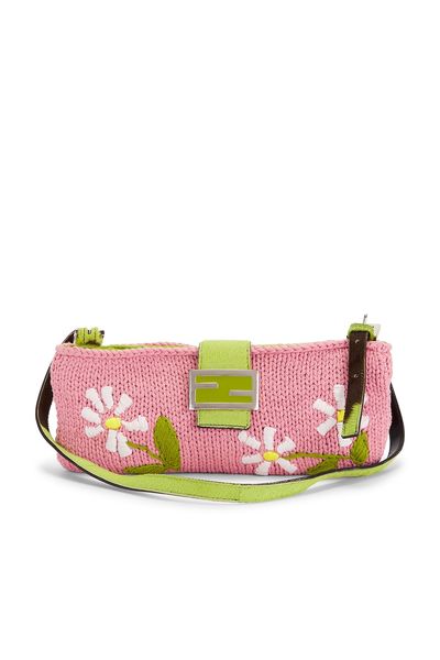 fendi Fendi Floral Knit Baguette Pochette Shoulder Bag