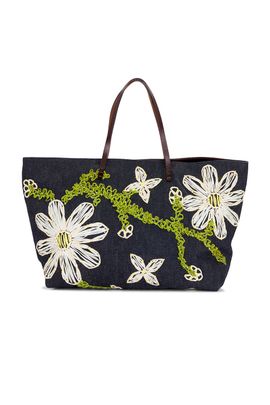 fendi Fendi Flower Embroidered Denim Tote Bag