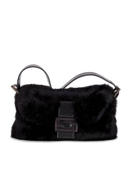 fendi Fendi Rabbit Fur Baguette Shoulder Bag