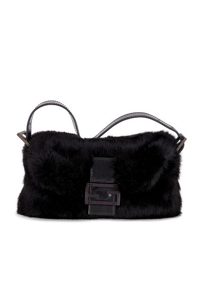 fendi Fendi Rabbit Fur Baguette Shoulder Bag