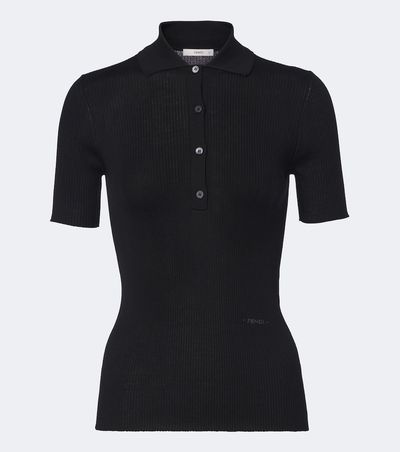Fendi Fendi Ribbed-knit wool-blend polo shirt