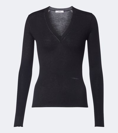 Fendi Fendi Ribbed-knit wool-blend top