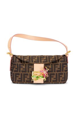 fendi Fendi Vintage Flower Applique Baguette Shoulder Bag