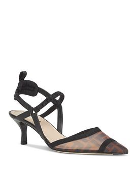 Fendi Fendi Women's Colibri Lite Ff Mesh Mid Heel Slingbacks