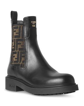 Fendi Fendi Women's Fendi Filo Leather & Ff Fabric Biker Boots
