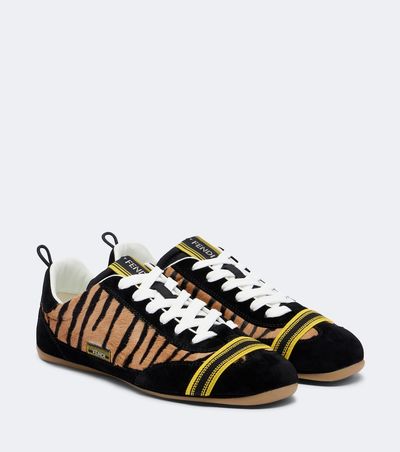 Fendi Fendi Wrap suede-trimmed calf hair sneakers