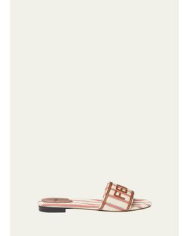 Fendi Logo Striped Canvas Slide Sandals