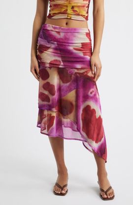 Feners Feners Festa Print Asymmetric Hem Midi Skirt