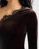 Feners Feners Reliquia Lace Trim One Shoulder Stretch Velvet Top - 4