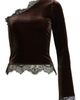Feners Feners Reliquia Lace Trim One Shoulder Stretch Velvet Top - 5
