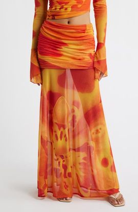 Feners Feners Susurro Print Semi Sheer Maxi Skirt
