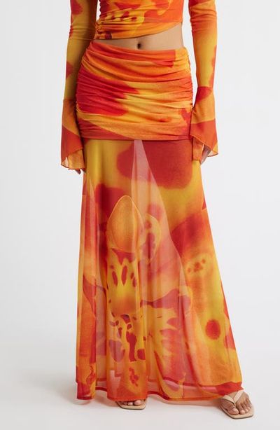 Feners Feners Susurro Print Semi Sheer Maxi Skirt