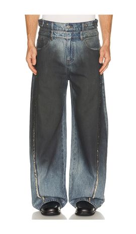 Feng Chen Wang Feng Chen Wang Double Waist Gradient Indigo Denim Trousers