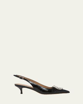 Ferragamo 40mm Sara Croc-Embossed Leather Slingback Pumps