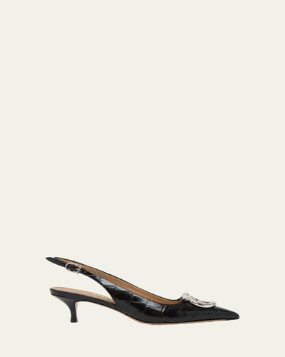 Ferragamo 40mm Sara Croc-Embossed Leather Slingback Pumps