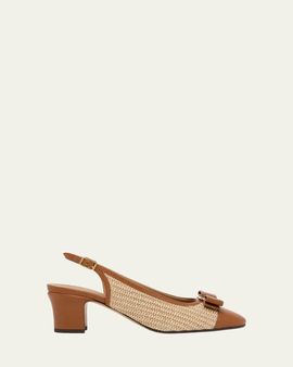 Ferragamo 55mm Vetty Raffia and Leather Slingback Pumps