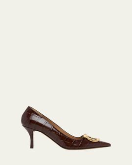 Ferragamo 70mm Lara Croc-Embossed Leather Pumps