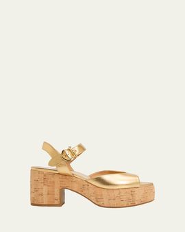 Ferragamo 75mm Nerea Metallic Leather Platform Sandals