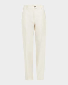 Ferragamo Cotton-Silk Canvas Turn Lock Straight-Leg Pants