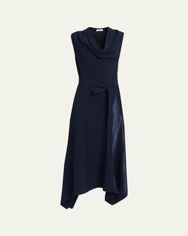 Ferragamo Cowl-Neck Stretch Cady Handkerchief Midi Dress