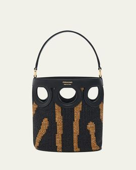 Ferragamo Cutout Woven Raffia Bucket Bag