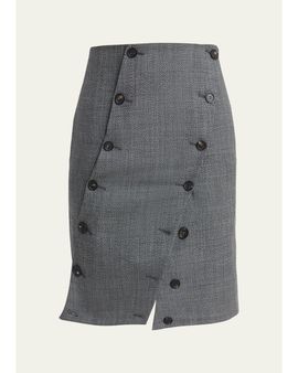 FERRAGAMO Double-Breasted Mouline Wool Mini Skirt