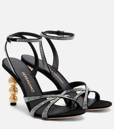 Ferragamo Ferragamo 90 crystal-embellished suede sandals