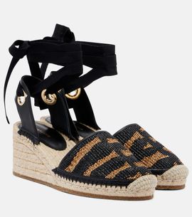 Ferragamo Ferragamo Animal-print raffia espadrille wedges