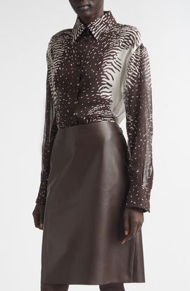FERRAGAMO FERRAGAMO Animal Print Silk Chiffon Button-Up Shirt
