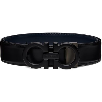 Ferragamo Ferragamo Black & Navy Gancini Adjustable & Reversible Belt