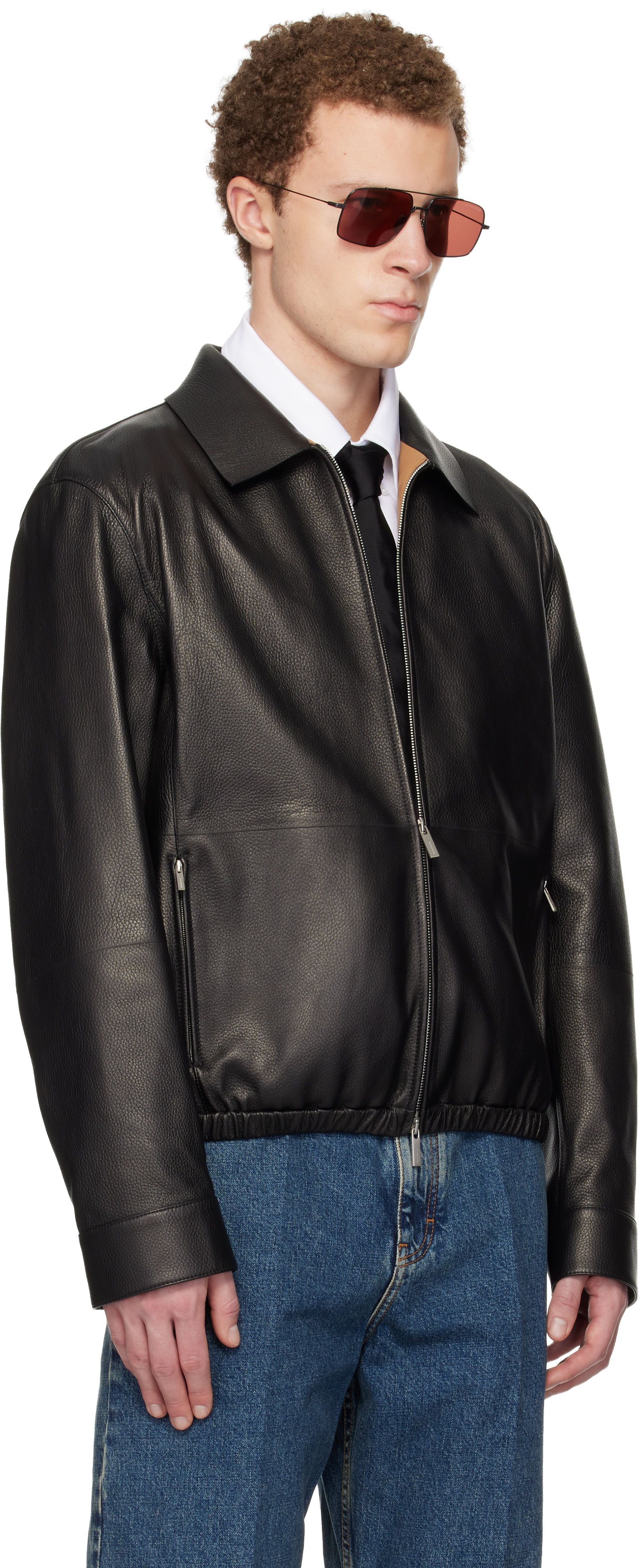 Ferragamo - Black Deerskin Blouson Leather Jacket