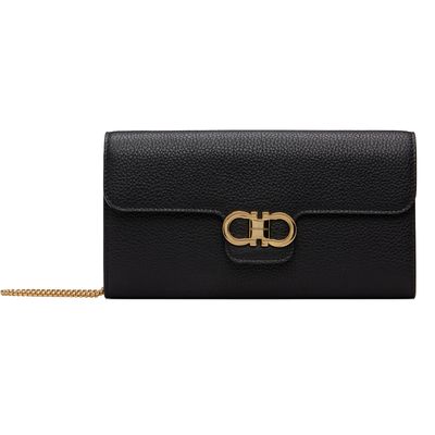 Ferragamo Ferragamo Black Double Gancini Mini Clutch