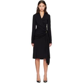 Ferragamo Ferragamo Black Gathered Waist Viscose Midi Dress
