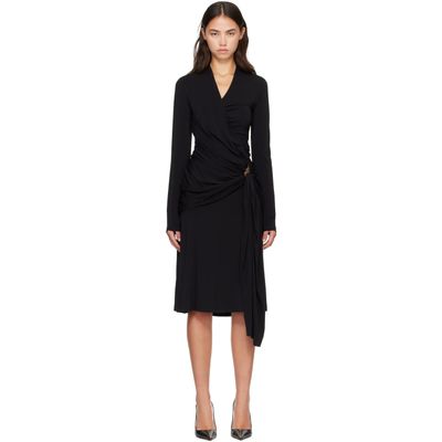 Ferragamo Ferragamo Black Gathered Waist Viscose Midi Dress