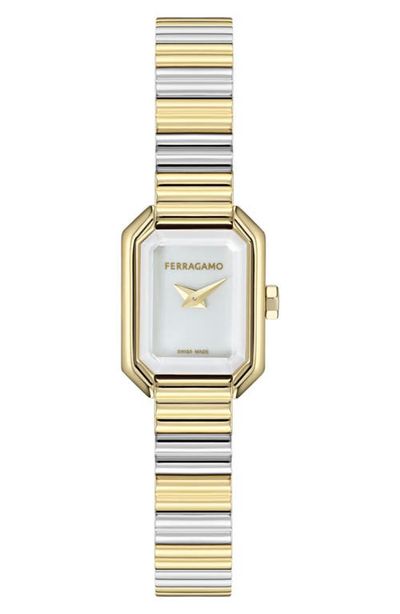 FERRAGAMO FERRAGAMO Crystal Petite Two Tone Bracelet Watch 