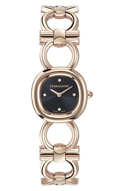 FERRAGAMO FERRAGAMO Double Gancini Diamond Bracelet Watch, 25mm