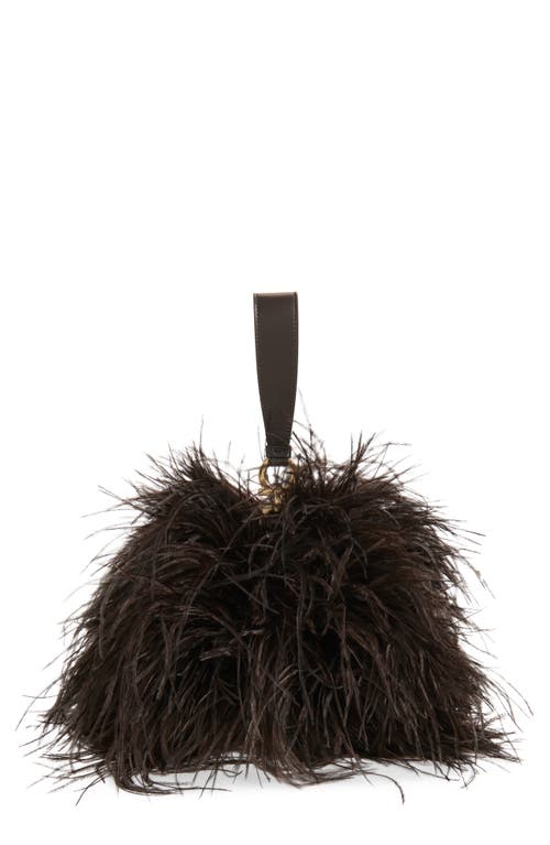 FERRAGAMO FERRAGAMO Double Gancini Ostrich Feather & Leather Clutch